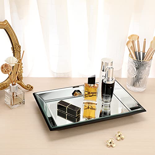 Hipiwe HPWSN00612 Glass Mirror Makeup Vanity Tray Black Rectangle Perfume Tray Jewelry Trinket Organizer Coffee Table Centrepiece Decorative Dresser Tray Bathroom Storage Tray,11.9X 7.9 Inch thumb #1