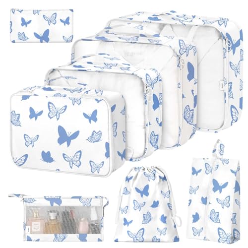Image of 8 Set Packing Cubes for Suitcases,Packing Cube with Shoe, Cosmetics, Clothing, Accessories Bags Packing Cubes for Travel Luggage Organizer Women Men(Butterfly)