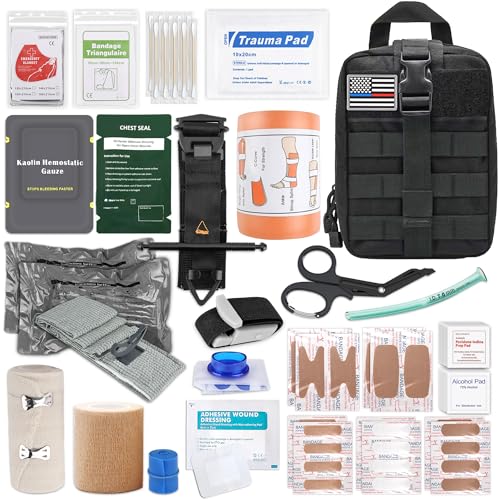 IFAK Trauma Kit with Tourniquet 6-Inch Israeli Bandage Splint First Aid Kit for Car Camping Hiking and Travel with Molle Bag (78 Pcs)