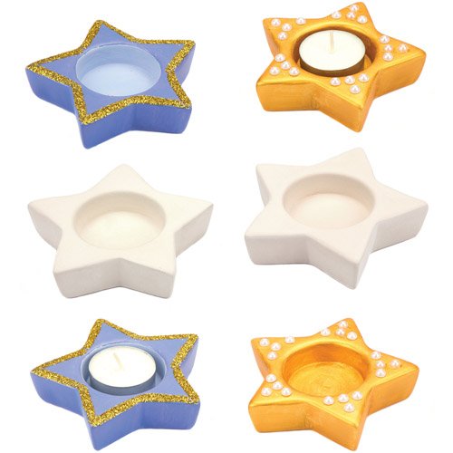 Portavelas de cerámica en Forma de Estrella, Decoraciones y Manualidades Infantiles navideñas (Pack de 4).