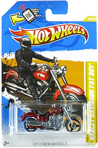 Hot Wheels 2012 Harley Davidson Fat Boy Motorcycle Rojo