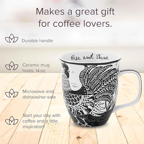 image for Karma Gifts 16 oz Black and White Boho Mug Rooster - Cute Coffee and T