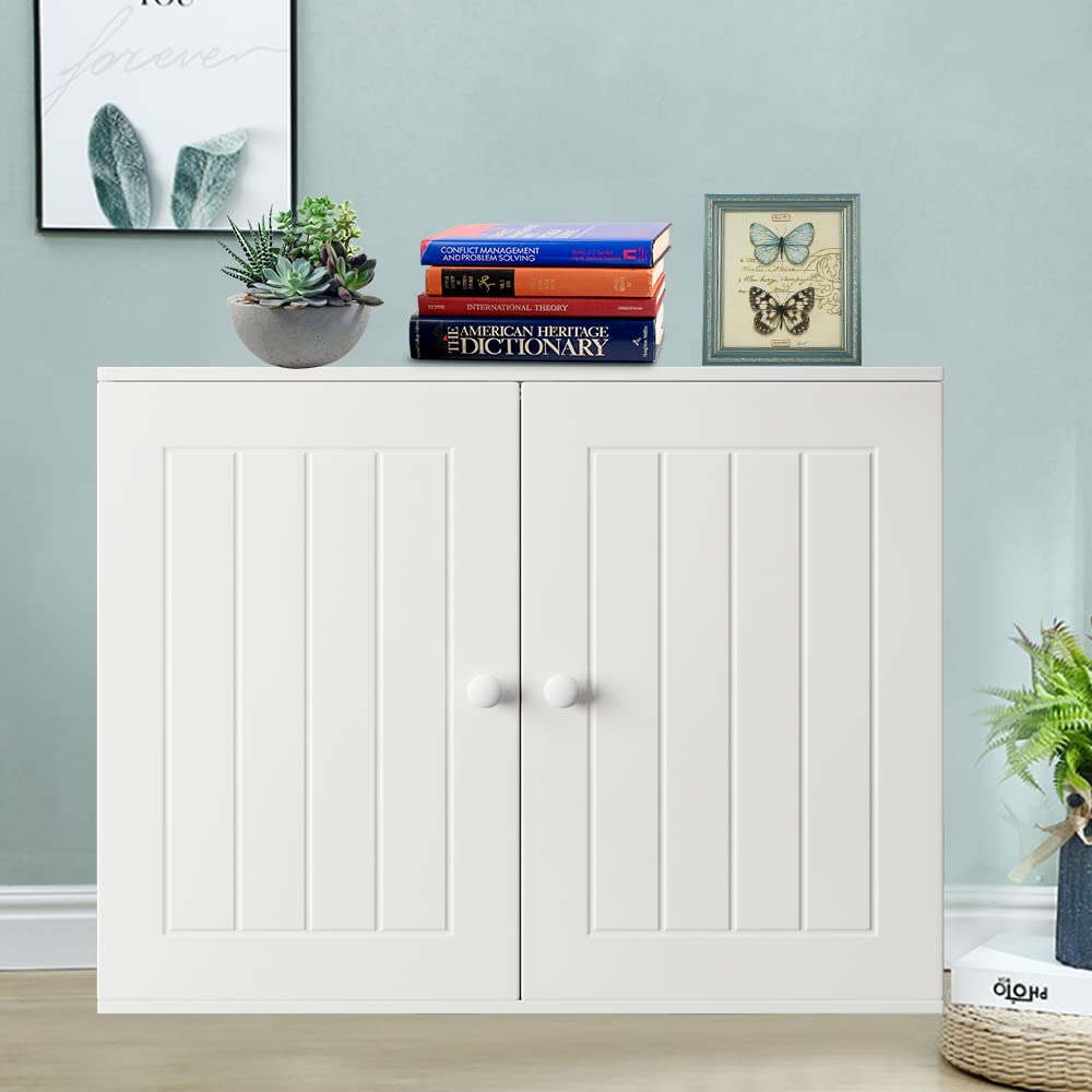 Storage Cabinet Wall-Mounted Storage Cupboard with Double Doors, Adjustable Shelf & Compartment, Wooden Medicine Cabinet, Waterproof Wall Cabinet for Bathroom, Kitchen, Laundry, Living Room, Entryway