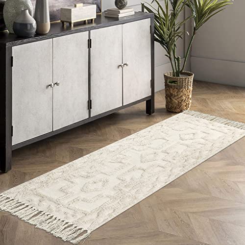 Tufted Hallway Runner Rug 2'X6' Beige Hand Woven Boho Rug With Tassels Soft Machine Washable Entryway Rug Moroccan Geometric Indoor Cotton Throw Rugs For Kitchen Living Room Bedroom Laundry Room #TOP4