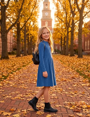 Image of Arshiner Girls Dresses Long Sleeve A Line Knit Sweater Dress with Pockets