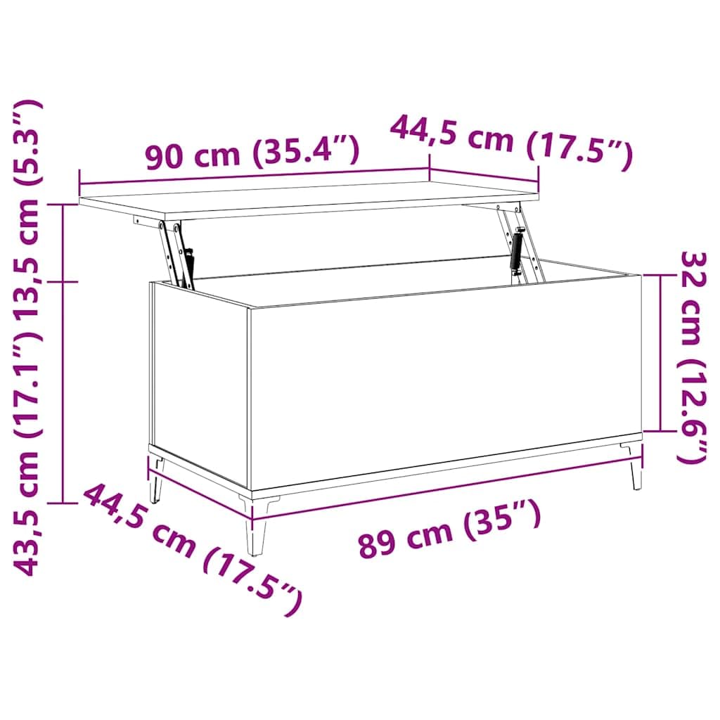 Betonowy szary stolik kawowy 90 x 44,5 x 45 cm z blatem o regulowanej wysokości z materiału drewnopochodnego, stylowy stolik pomocniczy do salonu, salonu i salonu, trwały mebel z miejscem do