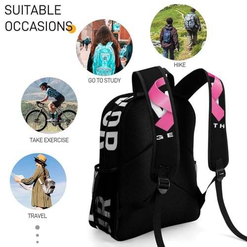 Large Capacity Breast Cancer Survivor Pink Ribbon Black Backpack for Travel Work College, Compartment Bag with Side Pockets, Daypack for Women Men4