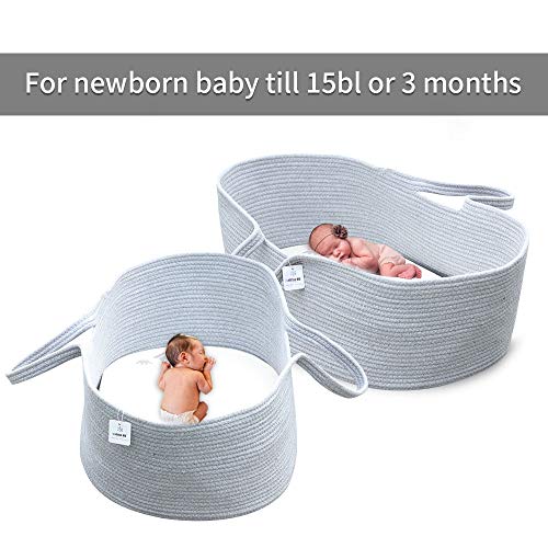 ICEBLUE HD Moses Basket Cotton Rope Specious Newborn Cradle Bassinet Baby Nest Bed Travel Bed Baby Shower Gift with Portable Handles (Grey Color) - Thumbnail 2