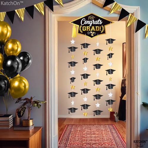 Image of Graduation Decorations 2026, Black and Gold Graduation Cap Garland - Pack Of 2, No DIY | Congrats Grad Garlands for Graduation Cap Decoration | Graduation Party Decorations 2026, KatchOn