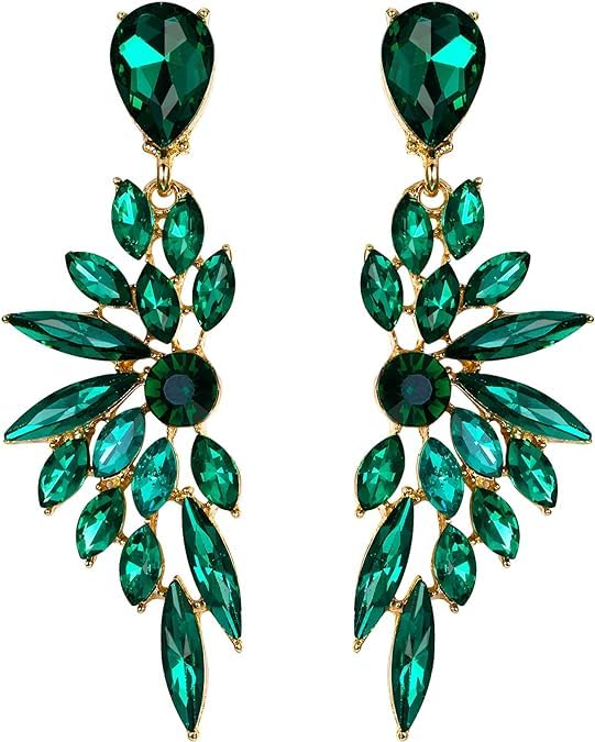 Wedding Bridal Art Deco Crystal Dangle Earrings for Women, Zinc Alloy Hypoallergenic Statement Earrings for Party Prom