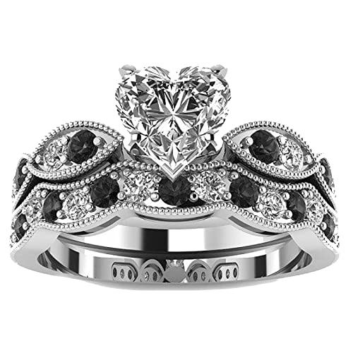 Image of Jeulia 3 Carat CZ Solitaire Engagement Rings Halo Milgrain Heart Cut Sterling Silver Ring Set Promise Engagement Wedding Anniversary Rings Bridal Sets for Women