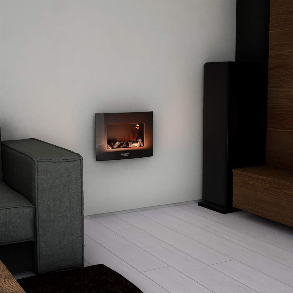 Cecotec Foyer électrique décoratif Ready Warm 2250 Curved Flames. 2000 W, Taille 22", WiFi, 2 Niveaux de Puissance, Télécommande, Panneau incurvé, Minuterie, 20 m2 (22", Noir | Télécommande)