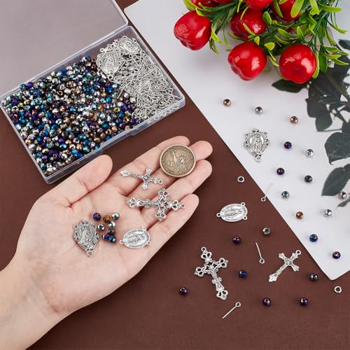 PH PandaHall 726 Stück Ostern Rosenkranz Schmuck Basteln Kit Gebet Herstellung Zubehör Kristallglasperlen AB Farbe Lose Perle Kreuz Anhänger für Ostern Ramadan Schmuckherstellung Halskette Armband - Image 5