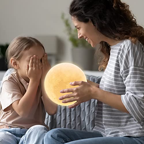 Mydethun 3D Moon Lamp With 5.9 Inch Wooden Base - Led Night Light, Mood Lighting With Touch Control Brightness For Home Décor, Bedroom, Gifts Kids Women Christmas New Year Birthday - White & Yellow #TOP7