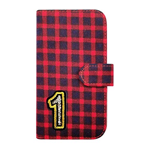 sslink iPhone 17Pro アイフォン17プロ 対応 手帳型 ケース ナンバー 1 (チェック01) チェック柄 千鳥柄 ファブリック 布 生地 背番号 数字 キラキラ ワッペン ラインストーン デコ 可愛い おしゃれ PUレザー 合皮 ダイア