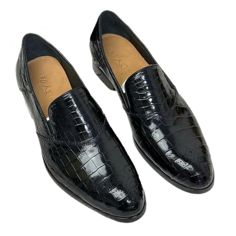 Authentic Exotic Crocodile Skin Business Style Men Black Dress Shoes Genuine Alligator Leather Male Slip-on Brogue Dress Loafers
