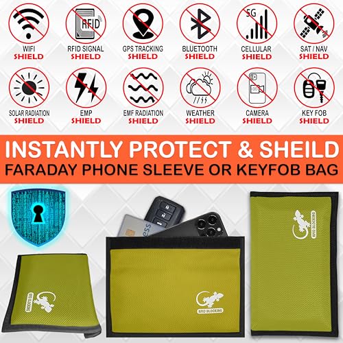 Image of Faraday Bag, Anti-Tracking GPS RFID Car Key Signal Blocker Wallet Shielding Pouch Protective Case for Cell Phone Car Key FOB, Data Privacy, Electronic Device Security (YELLOW - NYLON)
