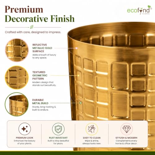 Image of ecofynd 2 Pack Metal Plant Pots (7 inch, 6 inch), Indoor Small Planter Flower Pots, Home Garden Decor Planter for Living Room Bedroom Interior (Gold Finish, POT055)