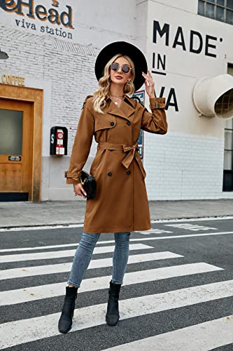 Image of Womens Long Trench Coat Double Breasted Windproof Overcoat With Belt