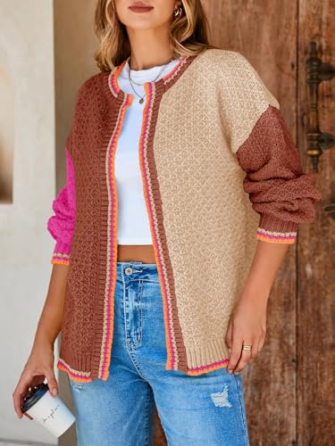 Saodimallsu Womens Color Block Cardigan Sweaters Open Front Chunky Knit Colorful Winter Sweater Coats4