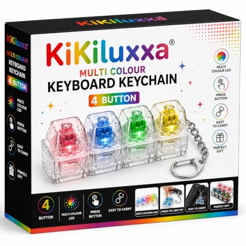 Image of KiKiluxxa Mechanical Switch Keyboard Keychain,Clicky Fidget Keychain with Multi Colour LED, Stress Relief Clicker, Portable EDC Keyring for Office, Travel & Daily Use -4B Multiclour