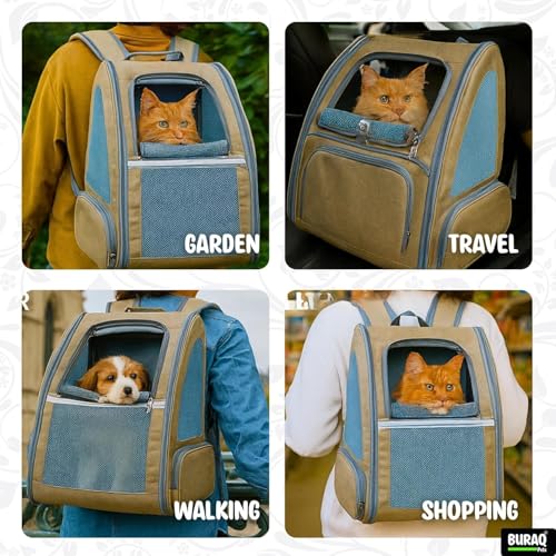 Image of Buraq Breathable Cat Backpack Carrier for Hot Weather, Foldable & Ventilated Travel Bag, Durable Mesh Sides, Reflective Straps for Adult & Kitten Cats (Black)