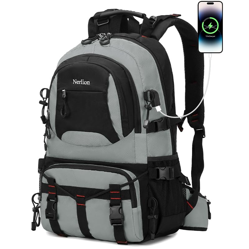 Nerlion 40L Hiking Backpack Travel Backpack for Men Women Camping Waterproof Outdoor Hiking Daypack Lightweight Backpack (Light Gray)