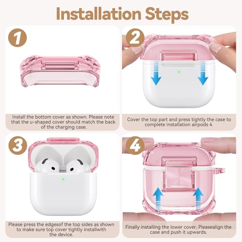 Image of for Airpods 4 Case with Safety Lock,Clear Case Soft TPU Shock-Proof Protective Cover with Cute Bling Keychain and Cleaner kit for Women Girls-Clear Pink