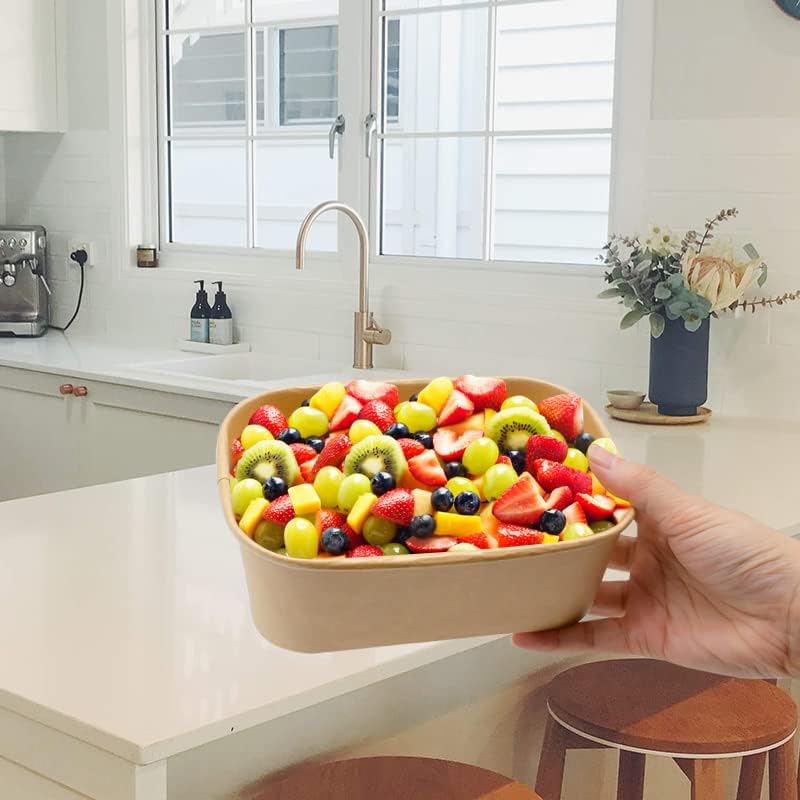 25 oz Disposable Bowls, 50 Sets Large Kraft Square Paper Bowls, Disposable Meal Prep Food Container with Sealing Lid, Microwave Safe Leakproof Serving Bowls, Perfect for Party Lunch Hot Soup