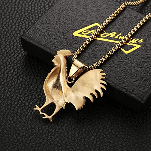 AsAlways 18K Gold Plated Cock Pendant Inlay CZ Vintage Hip Hop Rock Punk Totem Amulet Charm Rooster Necklace Gift Jewelry 6