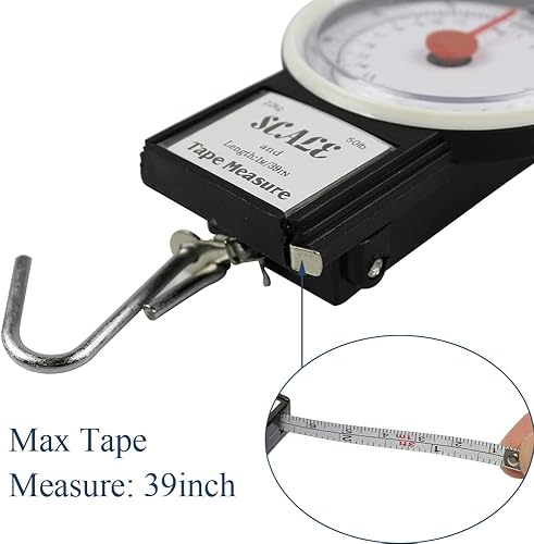 Miniatura 3 de JSHANMEI Báscula digital para colgar mecánica de cocina y pesca, báscula portátil multiusos de mano con cinta métrica (50 libras/48.5 lbs)