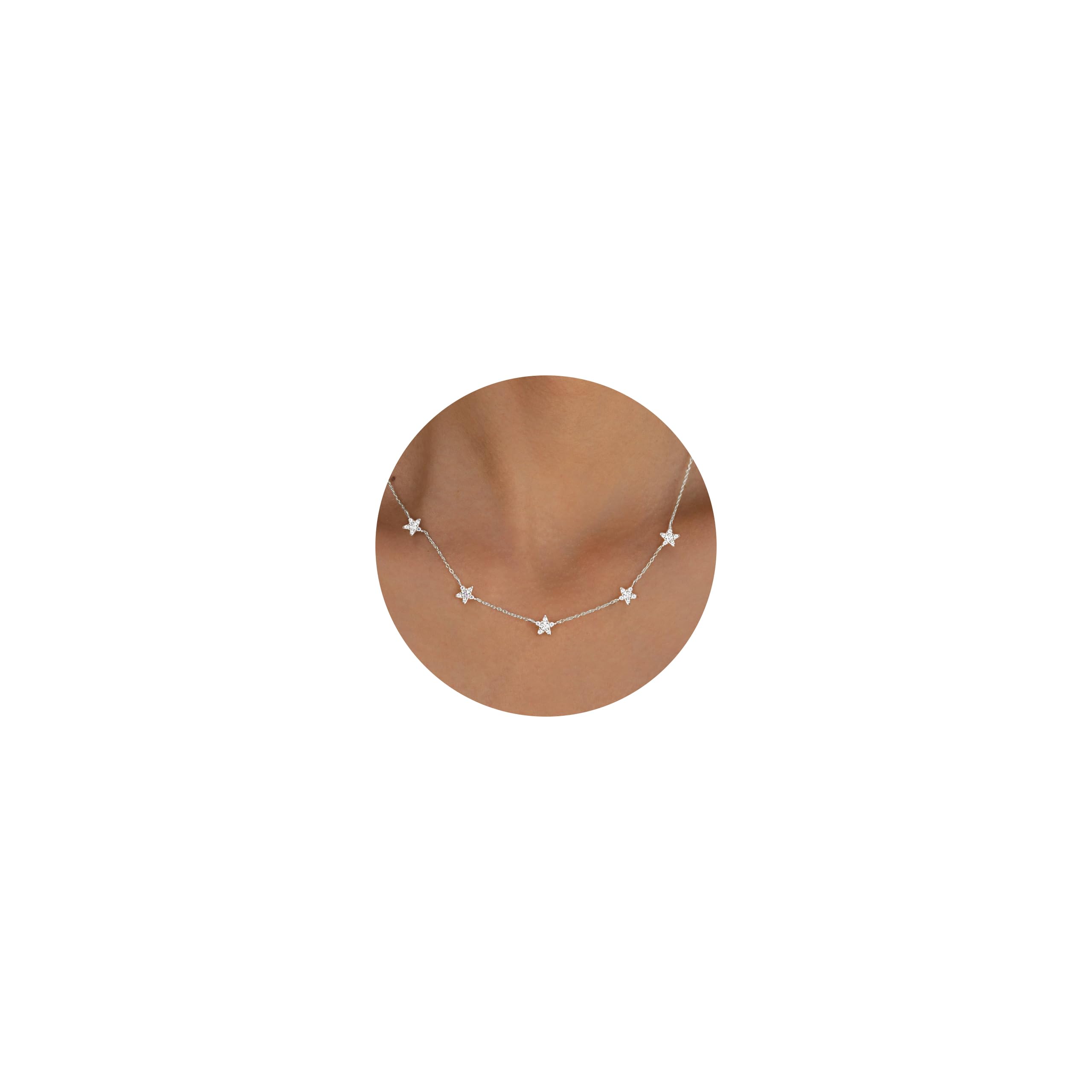 PRTGL Kettenhalskette – 14K Vergoldet/Weißgold Choker für Damen – Mit Zirkonia Akzentierte Kette im Blumen/Stern/Schmetterlings/Kleeblatt/und Herz Design