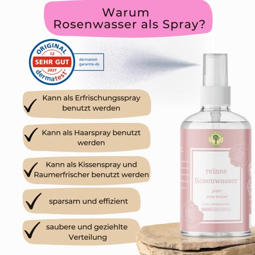 GRÜNE VALERIE® Rosenwasser Spray - XXL 300 ML - für eine reine Haut - Gesichtswasser ohne Alkohol - mit echten… - Image 3