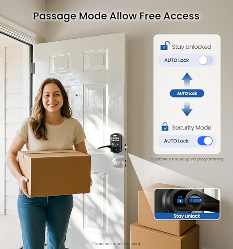 Image of Veise Keypad Door Lock with Handle, Keyless Entry for Front Door & Bedroom, Electronic Lock with Code, Auto-Locking, Easy Installation, Passage Mode, Matte Black