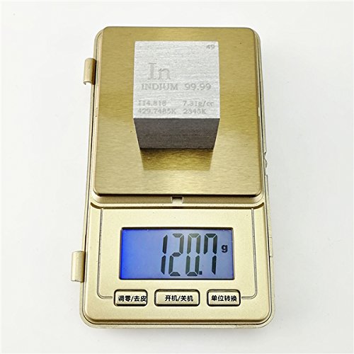 1 inch 25.4mm Pure Indium Metal Cube 120g 99.99% Engraved Periodic Table
