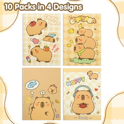 Image of Geluode Capybara Pocket Notebooks, 10 Packs in 4 Designs 3.2 inch x 4.7 inch Cute Waterproof Mini NotePad Diary for Birthday Gifts Stocking Stuffers Office Business School Kids Students Rewards