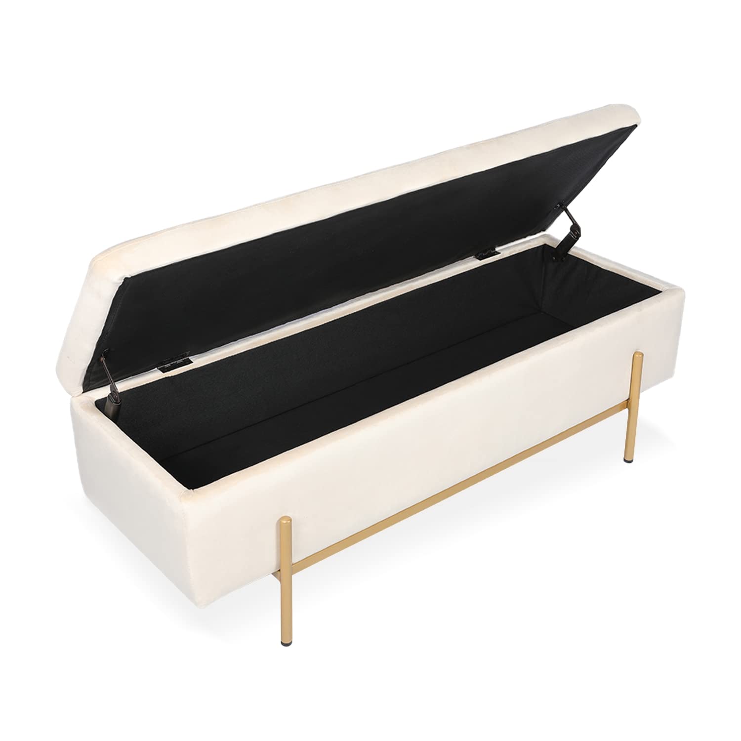 INTENSE DECO Banquette Coffre Olivia Velours Beige Pieds doré