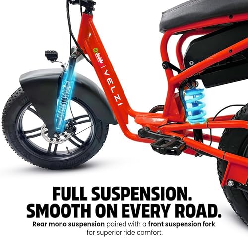 Image of Velzi Electric Cycle for Adults | Fat Tyre E-Bike | Dual Suspension | 25 km /h Top Speed | Comfortable Upright Ride | Stylish Urban Commuter Electric Bicycle