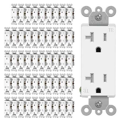 Image of CML 20 Amp Decorator Receptacle Outlet with Tamper Resistant (TR), Standard Electrical Wall Outlet, 20A /125V, UL Listed, White, 50 Pack