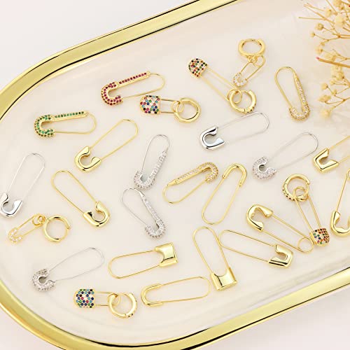 Safety Pin Earrings Silver Plated Cubic Zirconia Personalized Punk Hoop Earrings Jewelry For Women #TOP4