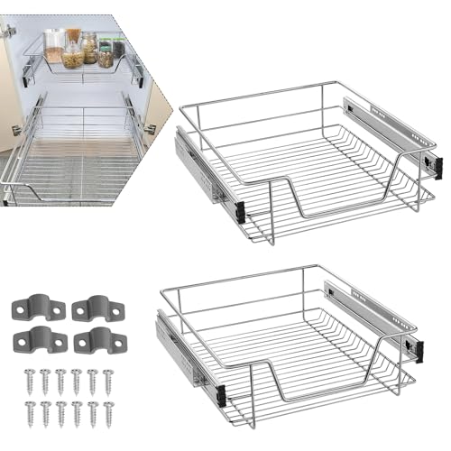 LILIIN 2 unidades de estantes de cocina telescópicos con cajones extraíbles, estante extraíble, cestas de armario adecuadas para armarios de 50 cm (ancho real 47 cm)