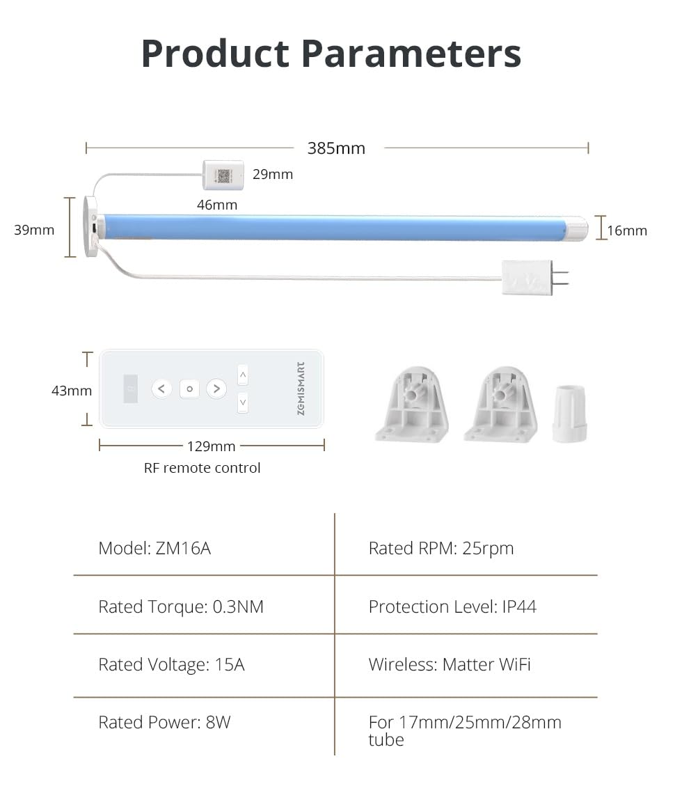 Motore per Tende a Rullo Smart WiFi Matter per Tubo da 17/25/28mm, Controllo APP Abilitato Matter Homekit, Comando Vocale Siri, Motore DC da Inserire (Motore+Telecomando a 9 Vie)