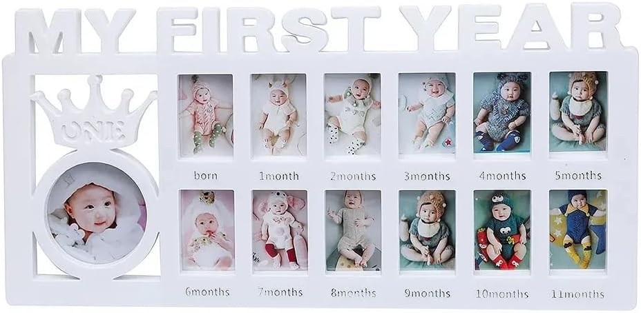 Ter Creative Baby Commemorate First 12 Months Picture Frame Kids Growing Memory Gift DIY Newborns First Year Souvenirs Photo Frame (White), Z-Keepsake Frames-1