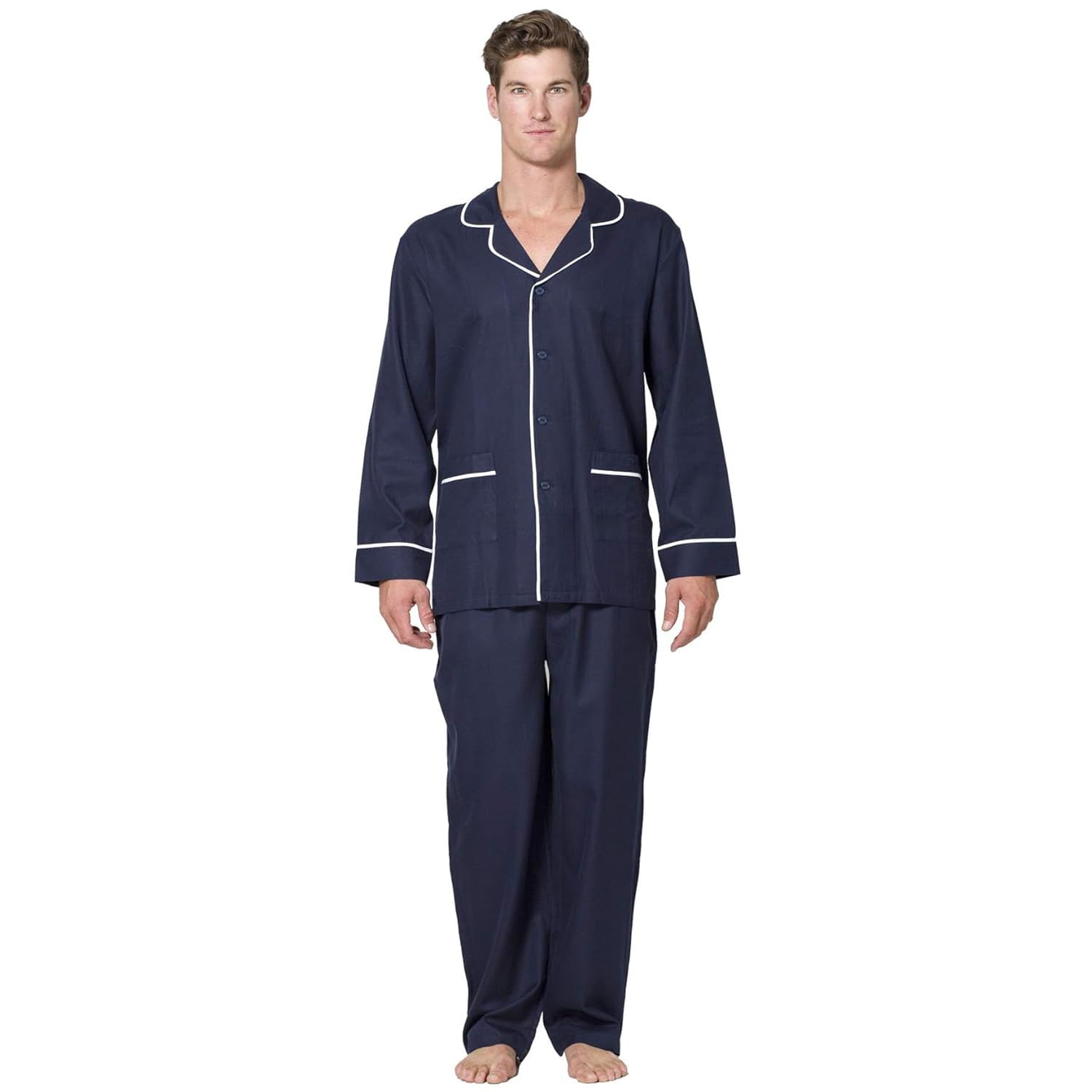 INTIMO Conjunto de pijama largo de espiga para hombre con ribetes
