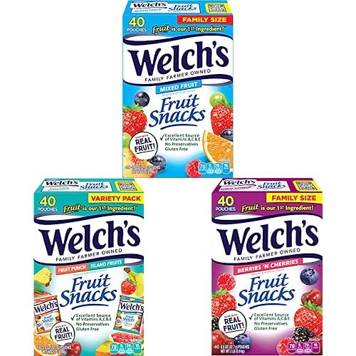 Welch's Paquete de aperitivos de frutas, frutas mixtas, bayas y frutas de la isla, sin gluten, paquete a granel, bolsas individuales de una sola