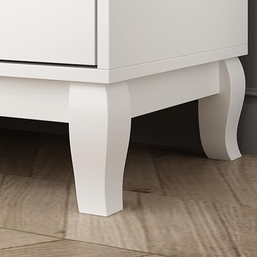 Miniatura 4 de Hitow Cómoda doble de 6 cajones para dormitorio, cómoda ancha tradicional de madera para oficina en casa, cómoda para sala de estar, color blanco