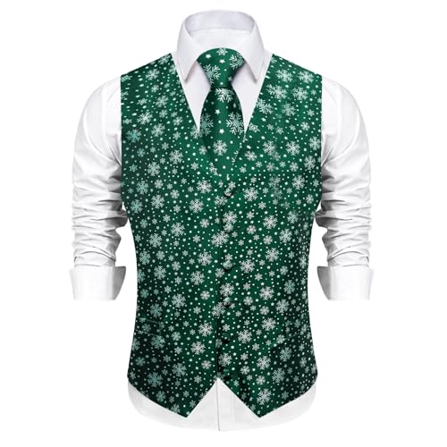 DiBanGu Mens Silk Christmas Vest and Tie Set Holiday Festive Suit Waistcoat for Party Vacation Xmas Tuxedo Dress Vest2