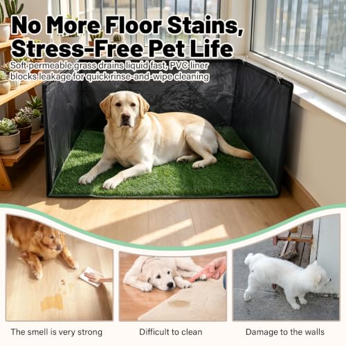 High Walls Dog Litter Box with Artificial Grass Waterproof PVC Liner | Dog Pee Pad Holder Foldable Indoor dogs potty tray for Puppies Small and Medium Dogs, 35.4*23.6*15.7 Inch - Image 7