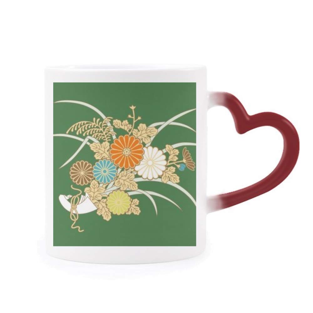 Taza japonesa de calor para desayunos con diseño de flor de otoño