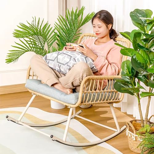 Nursery Rocking Chair,Modern Metal Frame Cane Weave Rocking Chair,Upholstered Rocking Chair, Comfy Side Chair for Living Room, Bedroom, Balcony(Rocking Chair)